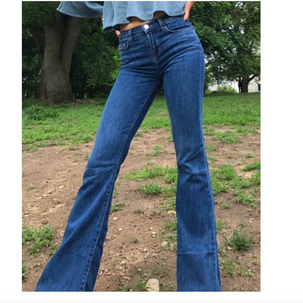 J Brand Valentina Flare Medium Wash Indigo Mid Rise Denim Jeans